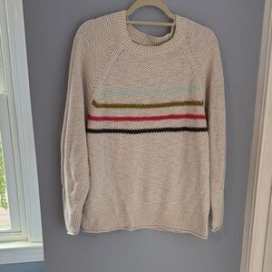 Sonoma Cream Multicolor Striped Crewneck Sweater